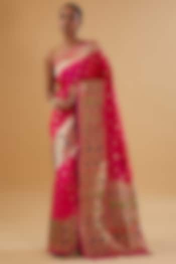 Red Silk Floral Printed Paithani Woven Festive Saree Set by NARMADESHWARI at Pernia's Pop Up Shop