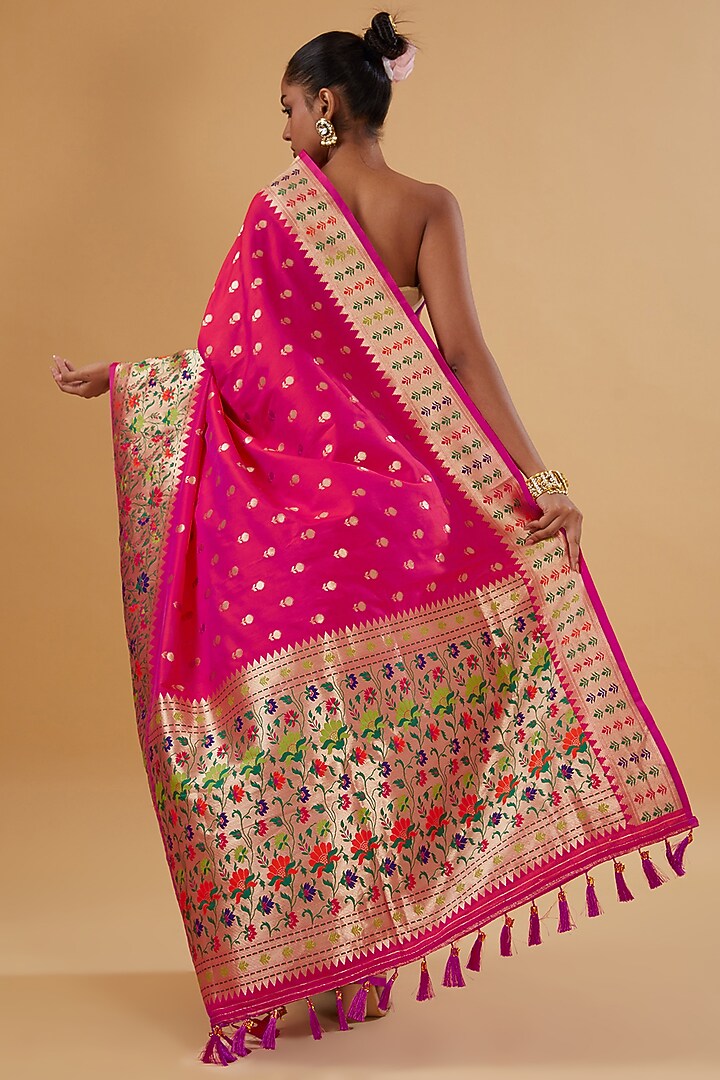 Red Silk Floral Printed Paithani Woven Festive Saree Set by NARMADESHWARI at Pernia's Pop Up Shop