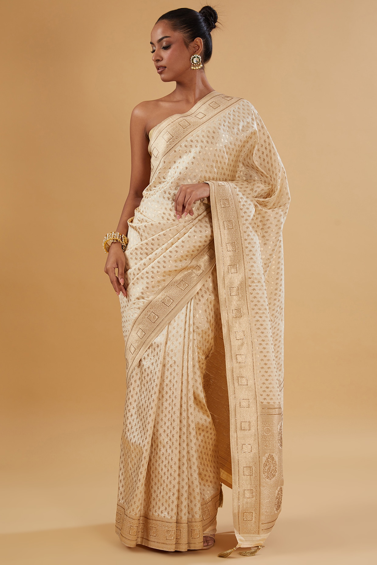 Party Wear, Traditional Beige and Brown color Organza Silk, Silk fabric  Saree : 1880689