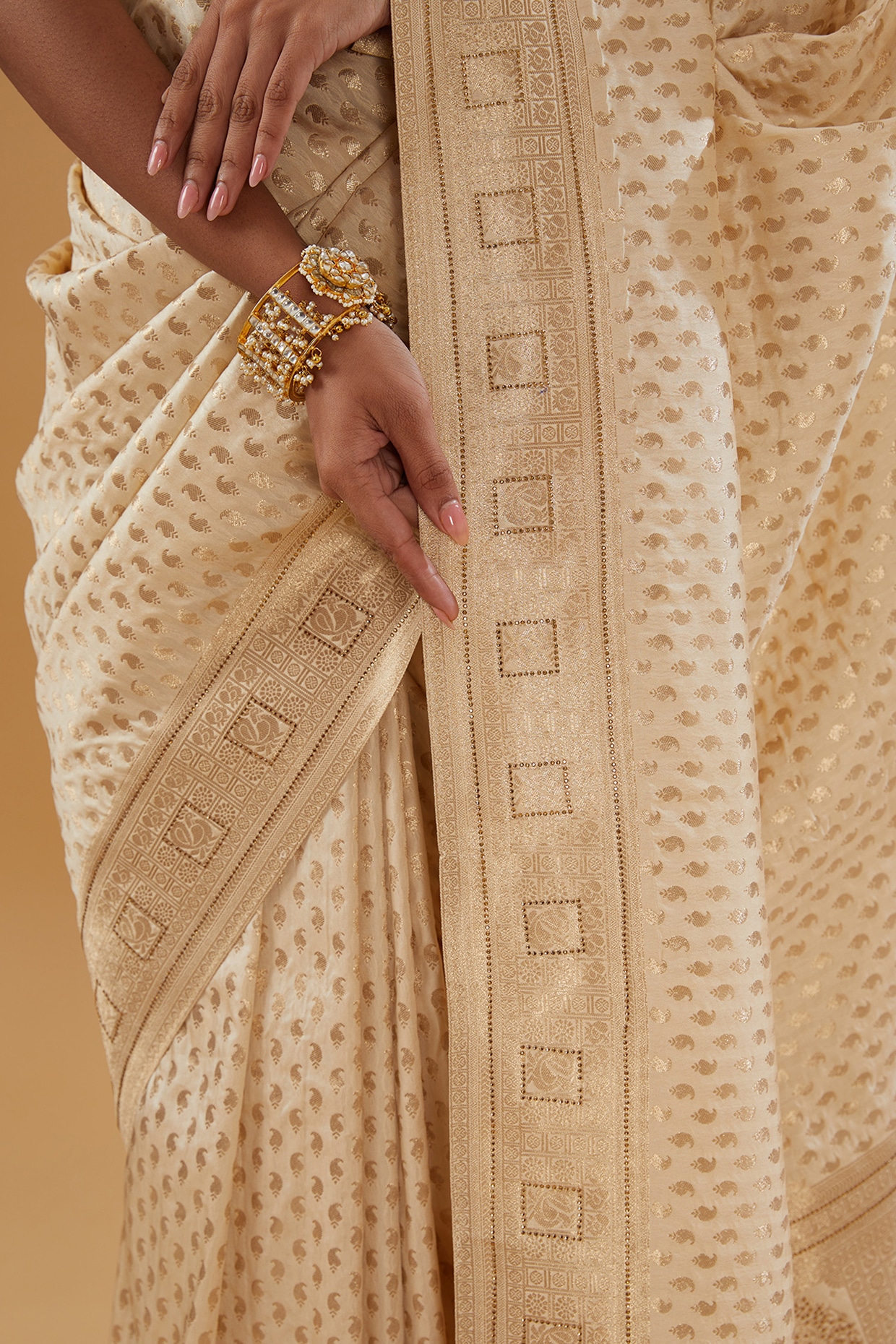 Cream Beige Pashmina Modal Silk Saree - Shaaola.com