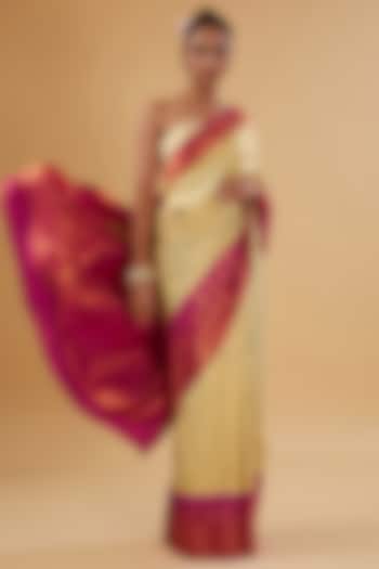 Beige & Red Silk Floral Printed Woven Festive Saree Set by NARMADESHWARI at Pernia's Pop Up Shop