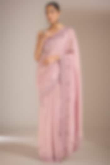 Mauve Pink Crepe Dabka Work Saree Set by Narmadeshwari at Pernia's Pop Up Shop