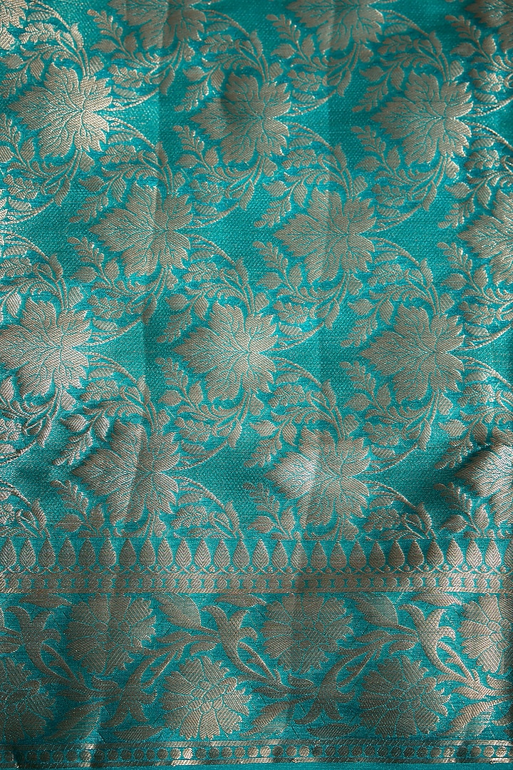 Blue Handloom Silk Jaal Work Festive Saree Set by Narmadeshwari at Pernia's Pop Up Shop