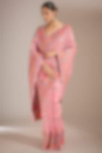 Light Pink Cotton Silk Saree Set by Narmadeshwari at Pernia's Pop Up Shop