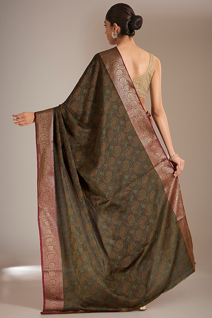Black Silk Festive Saree Set by Narmadeshwari at Pernia's Pop Up Shop