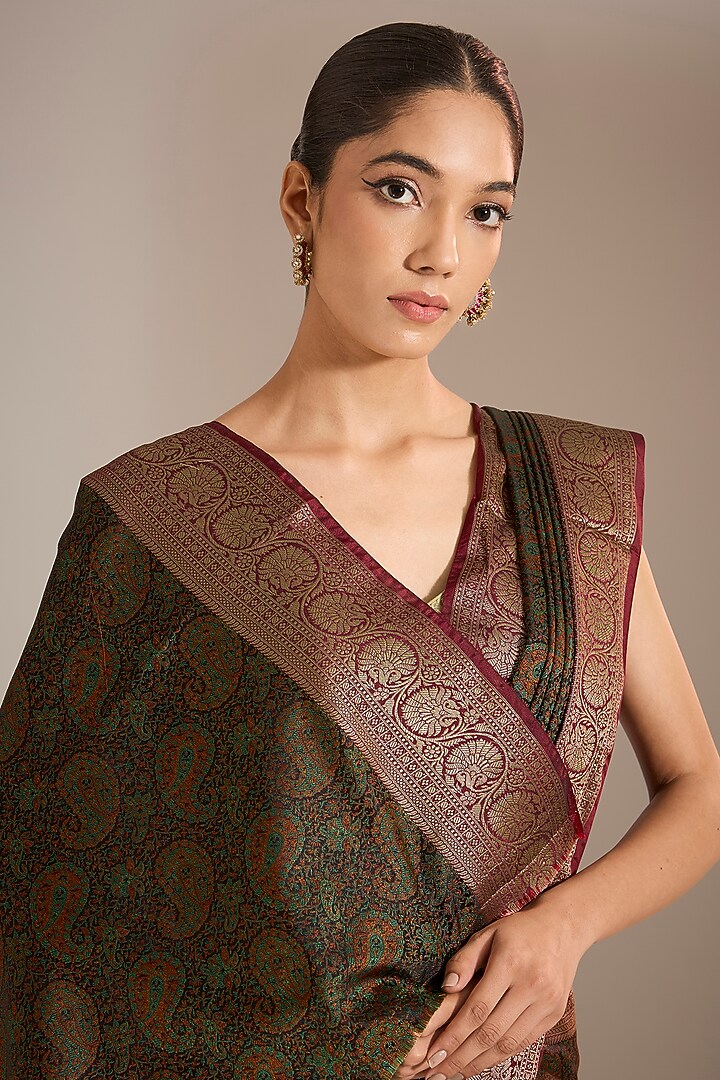 Black Silk Festive Saree Set by Narmadeshwari at Pernia's Pop Up Shop