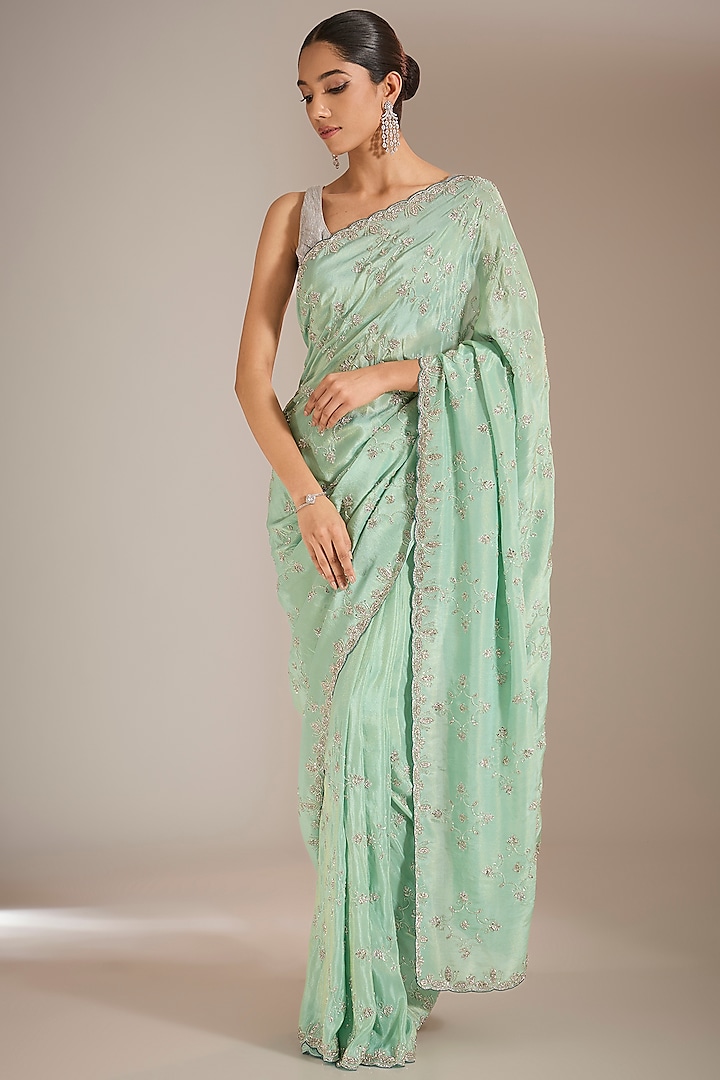 Pista Green Crepe Cutdana Work Saree Set by Narmadeshwari at Pernia's Pop Up Shop