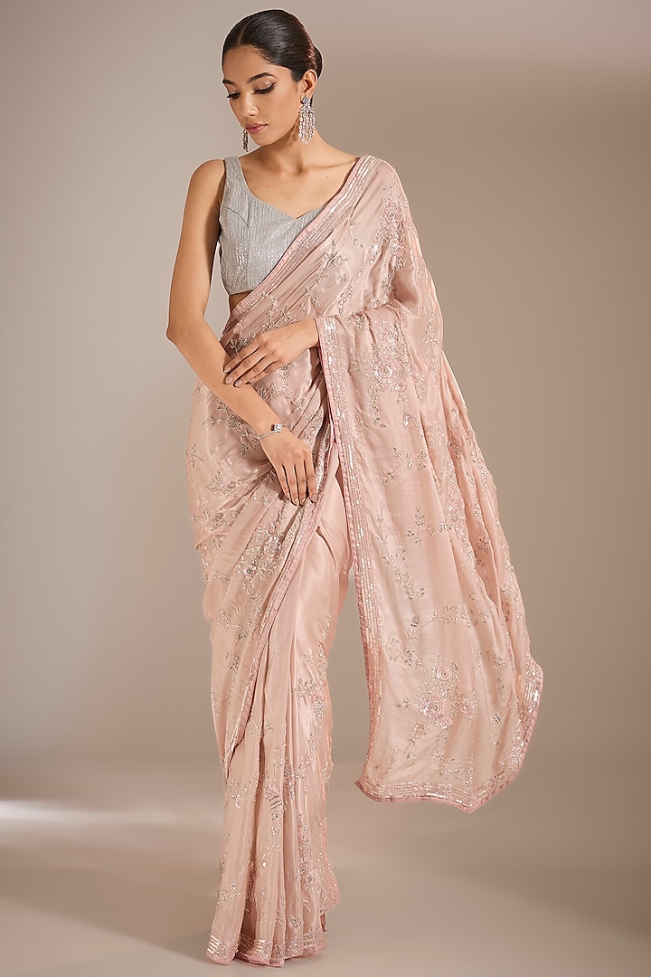 Pink Tissue Cutdana Work Saree Set by Narmadeshwari at Pernia's Pop Up Shop