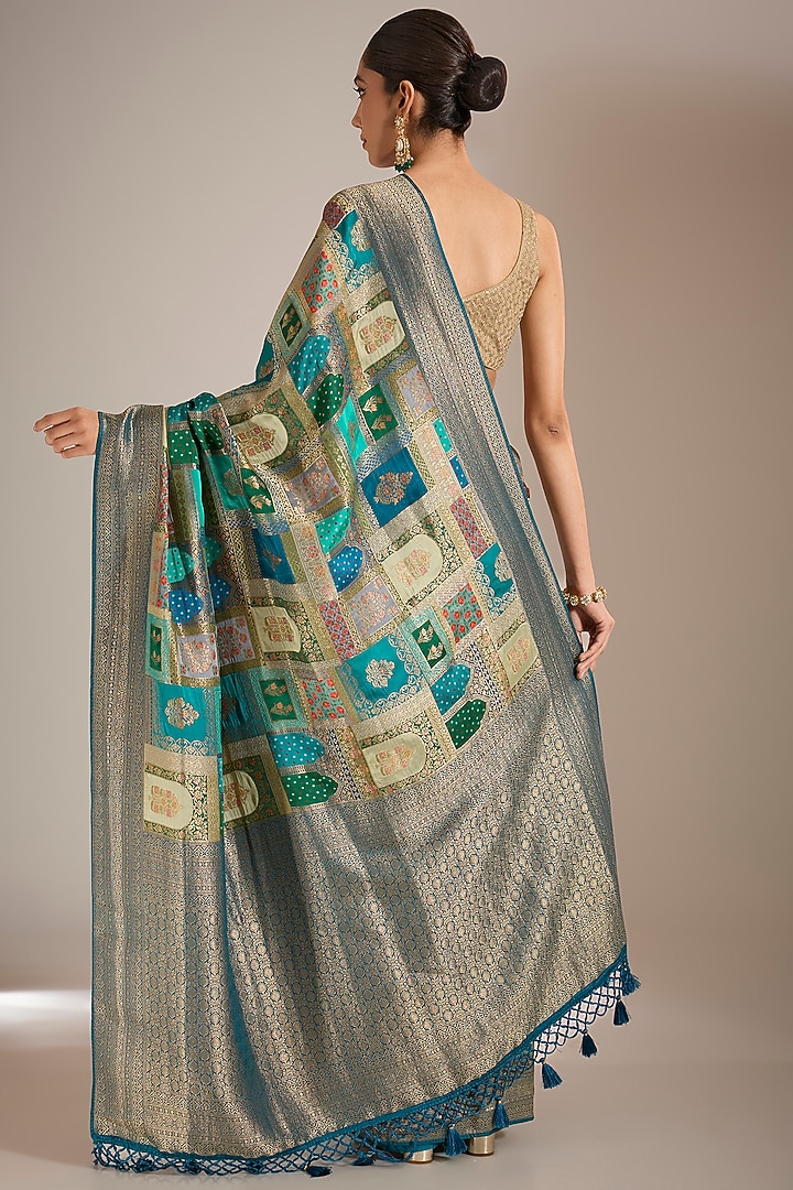 Peacock Green Banarasi Silk Thread Work Party Wear Saree Set by Narmadeshwari at Pernia's Pop Up Shop