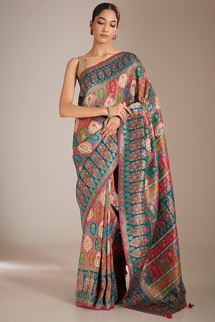 Multi-Colored Banarasi Silk Thread Work Saree Set by Narmadeshwari at Pernia's Pop Up Shop