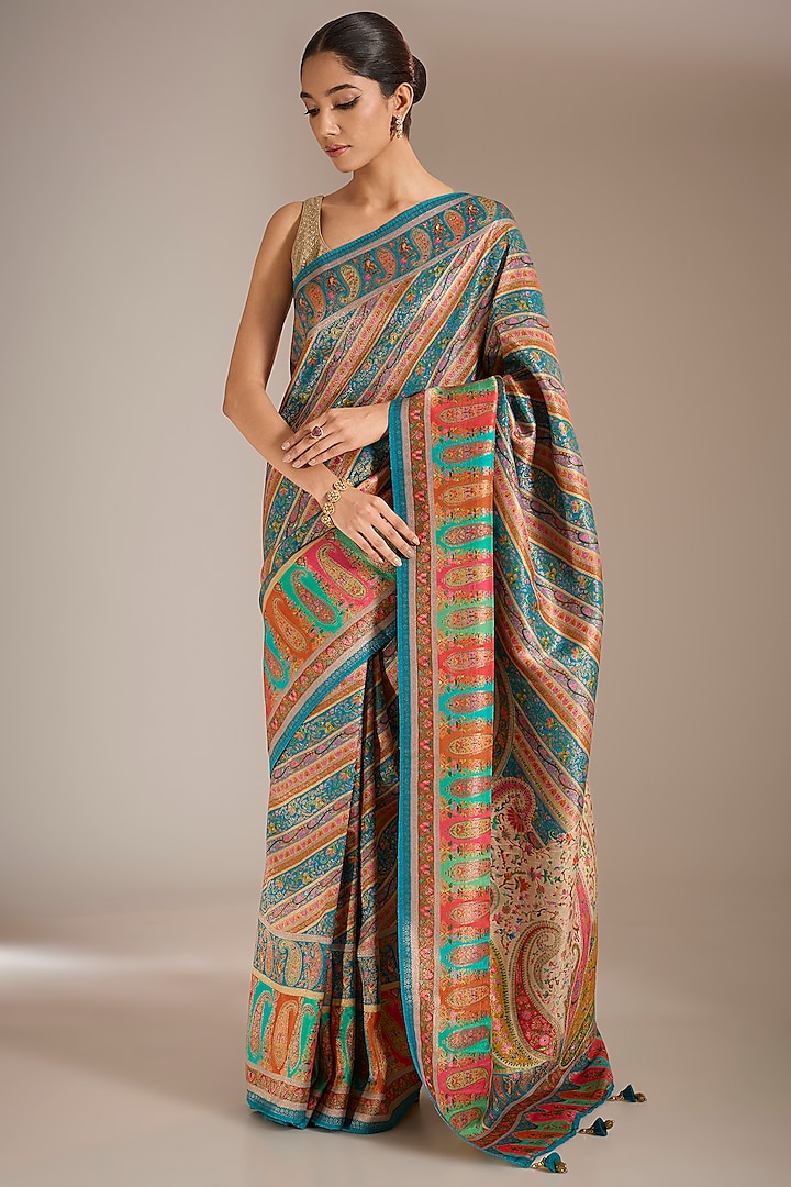 Multi-Colored Banarasi Silk Thread Work Saree Set by Narmadeshwari at Pernia's Pop Up Shop