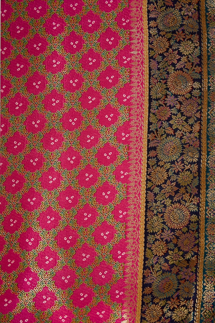 Rani Pink Banarasi Silk Thread Work Party Wear Saree Set by Narmadeshwari at Pernia's Pop Up Shop