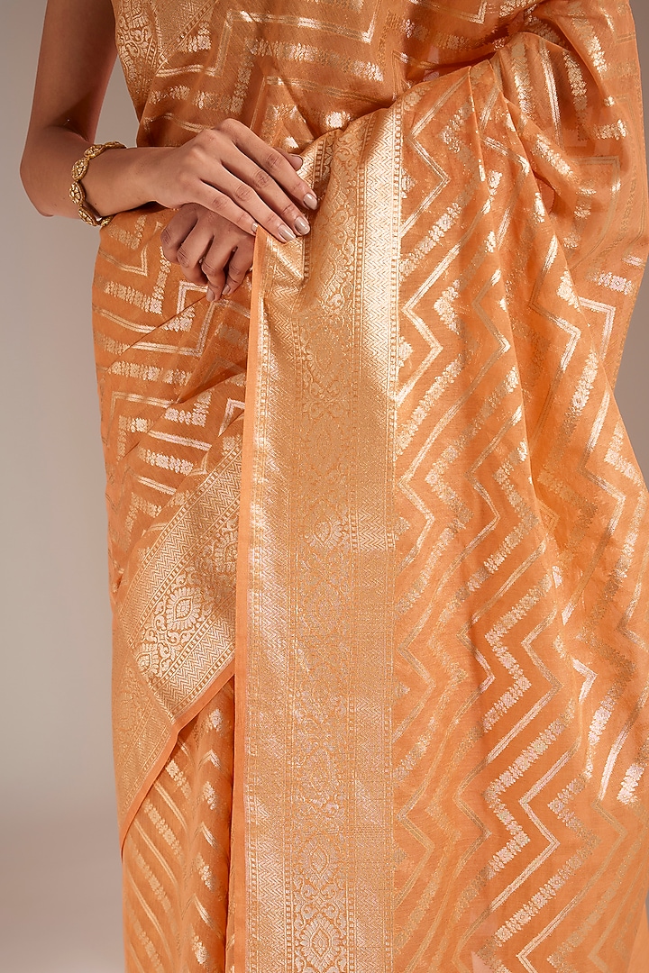 Orange Cotton Silk Zari Work Festive Saree Set by Narmadeshwari at Pernia's Pop Up Shop