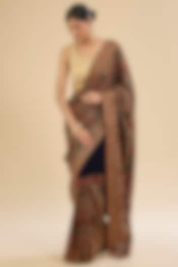 Dark Blue Georgette Kashmiri Embroidered Festive Saree Set by Narmadeshwari at Pernia's Pop Up Shop