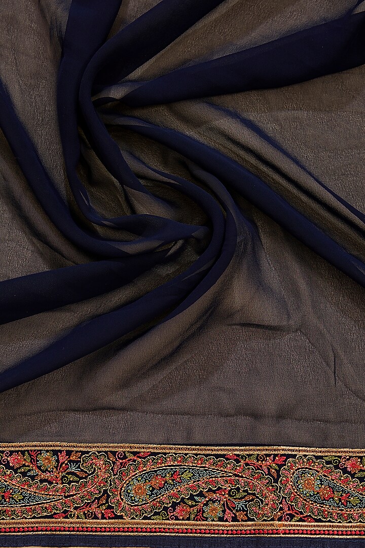 Dark Blue Georgette Kashmiri Embroidered Festive Saree Set by Narmadeshwari at Pernia's Pop Up Shop