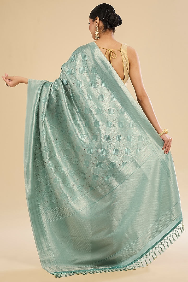 Sky Blue Tissue Silk Zari Embroidered Festive Saree Set by Narmadeshwari at Pernia's Pop Up Shop
