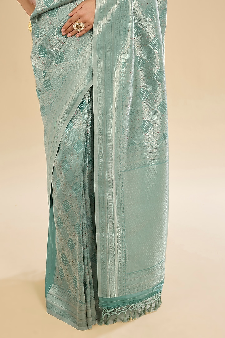 Sky Blue Tissue Silk Zari Embroidered Festive Saree Set by Narmadeshwari at Pernia's Pop Up Shop