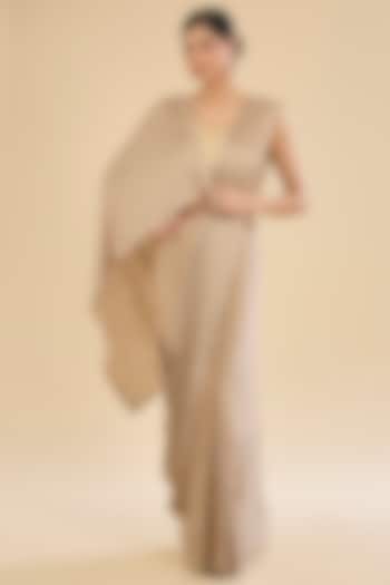 Grey Satin Zaal Embroidered Festive Saree Set by Narmadeshwari at Pernia's Pop Up Shop