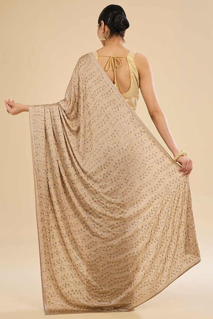 Grey Satin Zaal Embroidered Festive Saree Set by Narmadeshwari at Pernia's Pop Up Shop