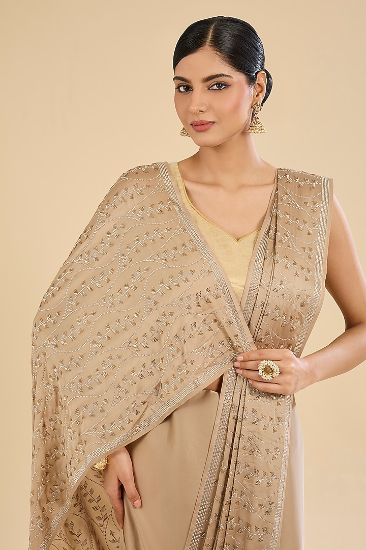 Grey Satin Zaal Embroidered Festive Saree Set by Narmadeshwari at Pernia's Pop Up Shop