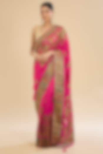 Hot Pink Crepe Silk Sequins Embroidered Party Wear Saree Set by Narmadeshwari at Pernia's Pop Up Shop