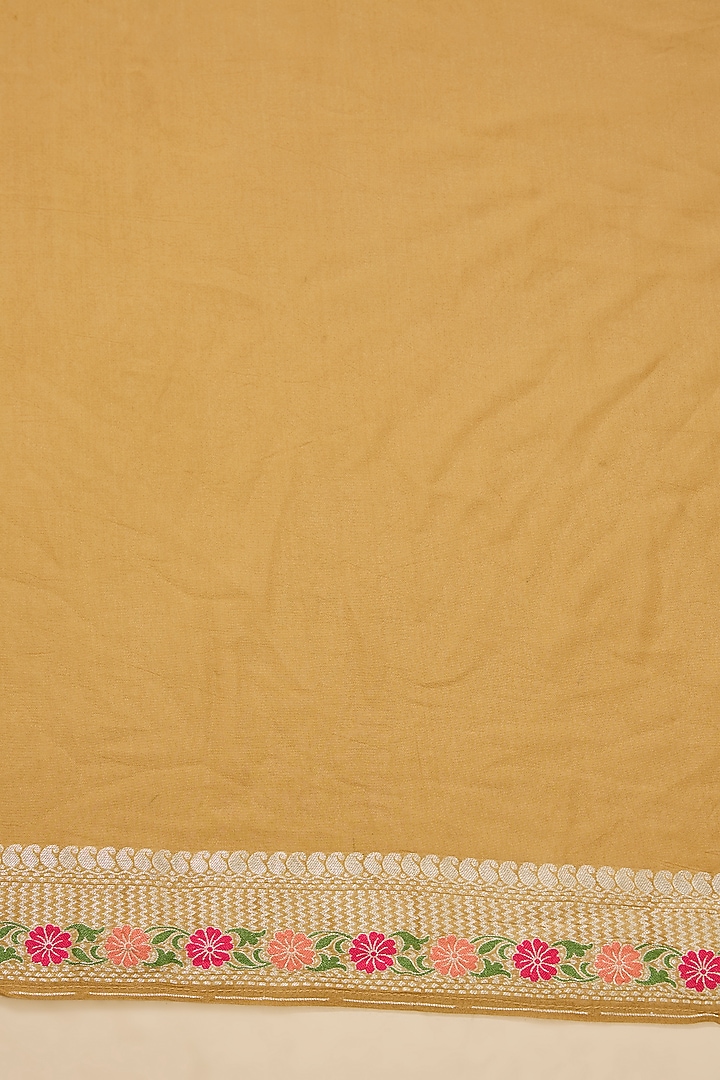 Light Yellow Khadi Georgette Zari Embroidered Party Wear Saree Set by Narmadeshwari at Pernia's Pop Up Shop