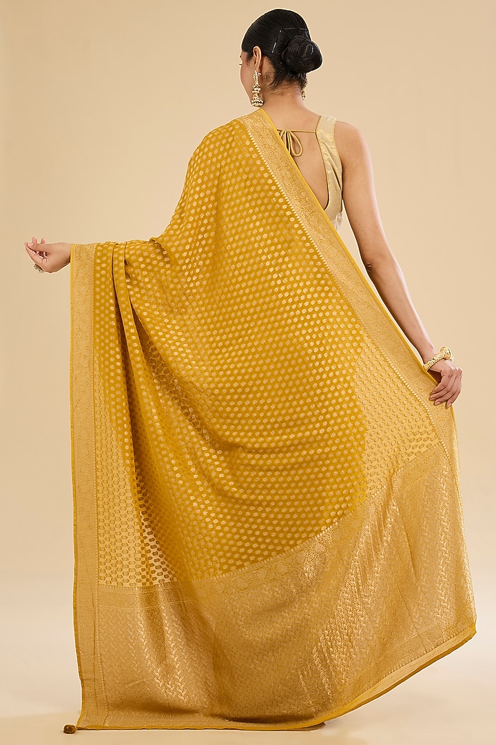 Mustard Georgette Boota Embroidered Festive Saree Set by Narmadeshwari at Pernia's Pop Up Shop
