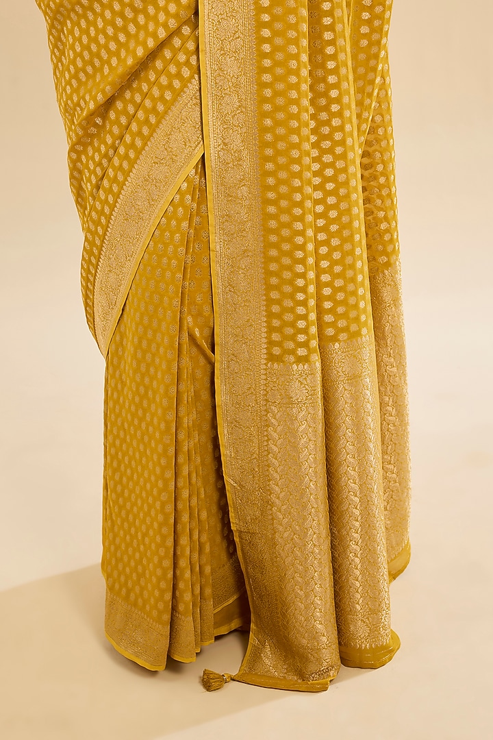 Mustard Georgette Boota Embroidered Festive Saree Set by Narmadeshwari at Pernia's Pop Up Shop