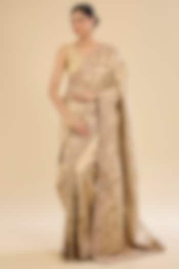 Golden Banarasi Silk Zari Embellished Party Wear Saree Set by Narmadeshwari at Pernia's Pop Up Shop