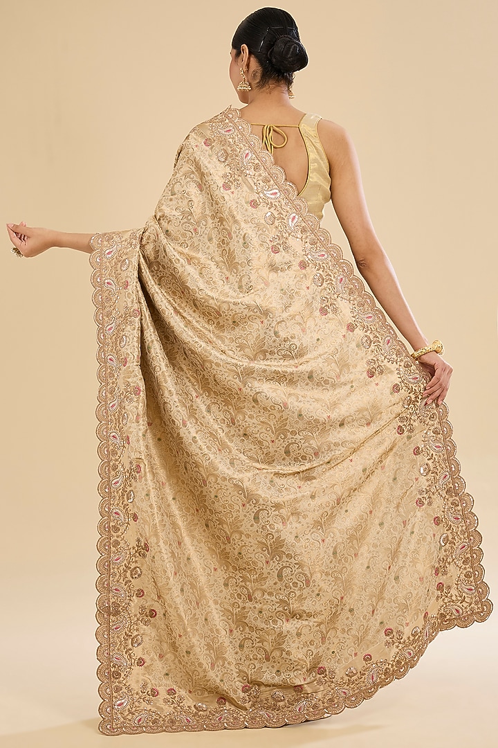 Golden Banarasi Silk Zari Embellished Party Wear Saree Set by Narmadeshwari at Pernia's Pop Up Shop