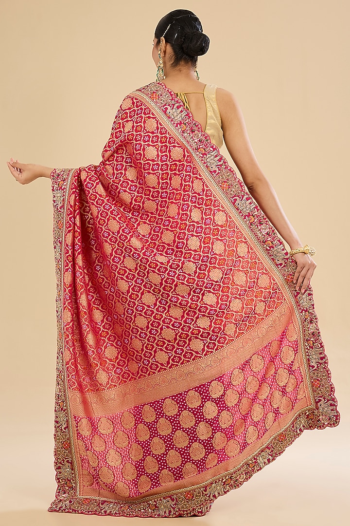 Pink Khadi Georgette Zaal Embroidered Party Wear Saree Set by Narmadeshwari at Pernia's Pop Up Shop
