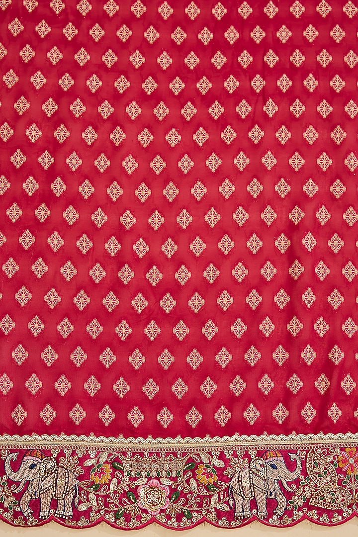 Pink Khadi Georgette Zaal Embroidered Party Wear Saree Set by Narmadeshwari at Pernia's Pop Up Shop