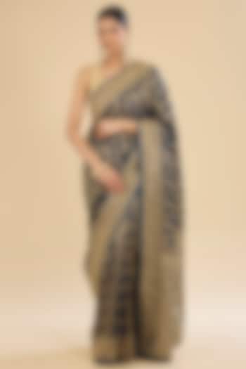 Peacock Green Satin Cutdana Embroidered Party Wear Saree Set by Narmadeshwari at Pernia's Pop Up Shop