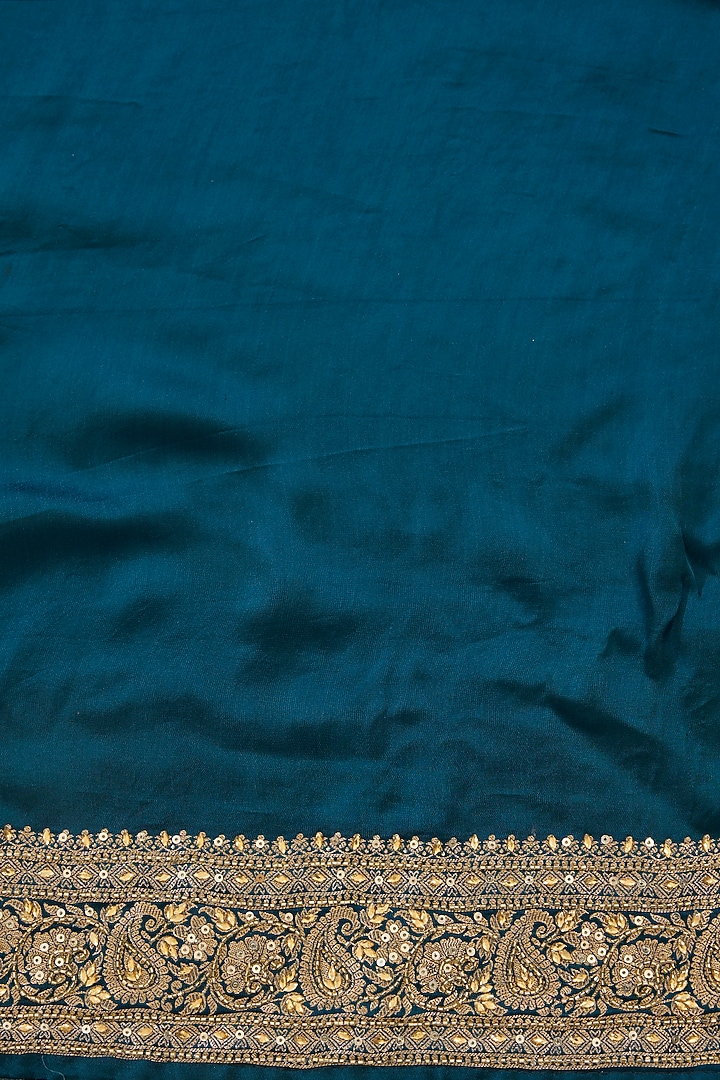 Peacock Green Satin Cutdana Embroidered Party Wear Saree Set by Narmadeshwari at Pernia's Pop Up Shop