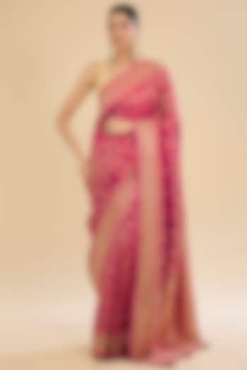 Magenta Satin Cutdana Embroidered Party Wear Saree Set by Narmadeshwari at Pernia's Pop Up Shop
