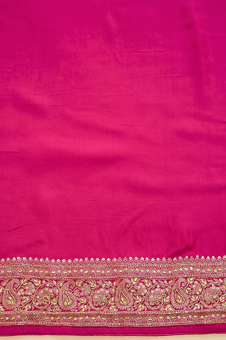 Magenta Satin Cutdana Embroidered Party Wear Saree Set by Narmadeshwari at Pernia's Pop Up Shop