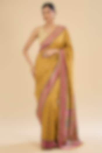 Mustard Silk Jamdani Embroidered Festive Saree Set by Narmadeshwari at Pernia's Pop Up Shop
