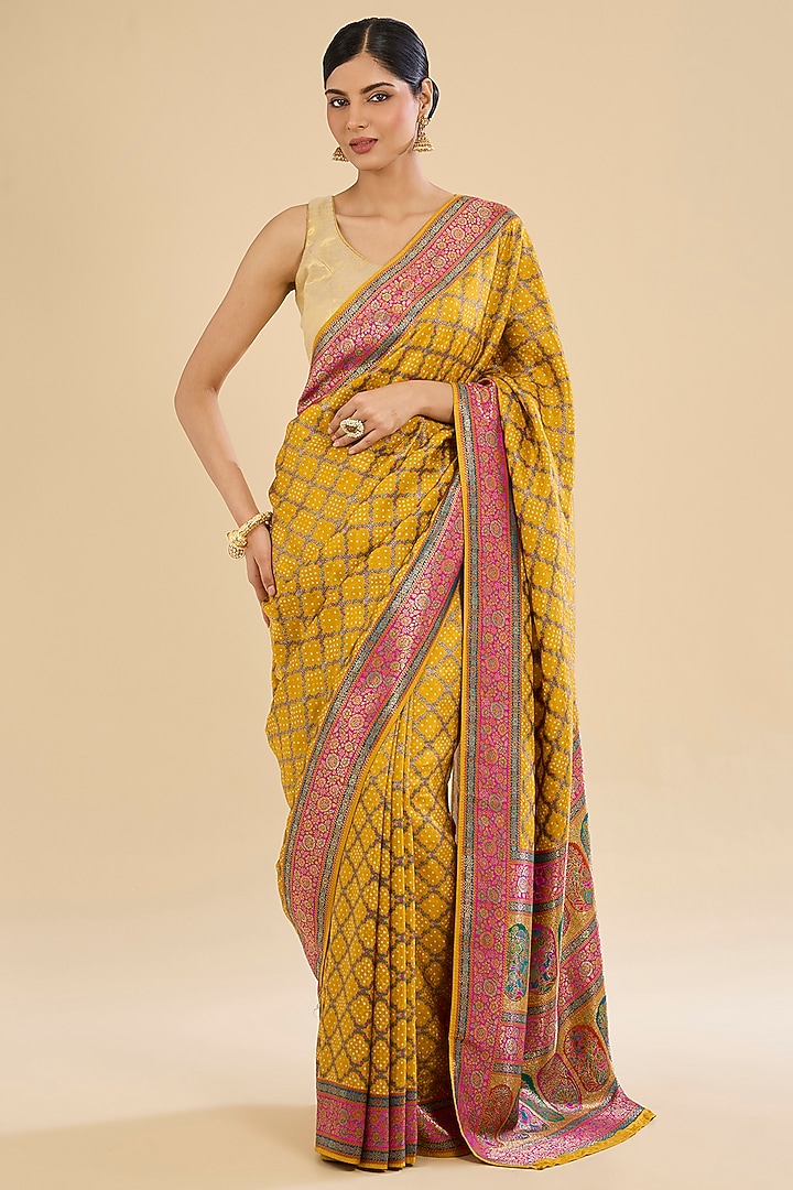 Mustard Silk Jamdani Embroidered Festive Saree Set by Narmadeshwari at Pernia's Pop Up Shop