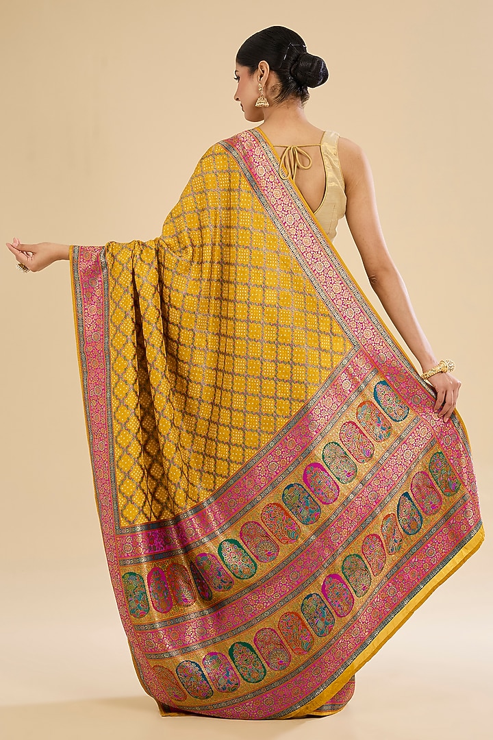 Mustard Silk Jamdani Embroidered Festive Saree Set by Narmadeshwari at Pernia's Pop Up Shop