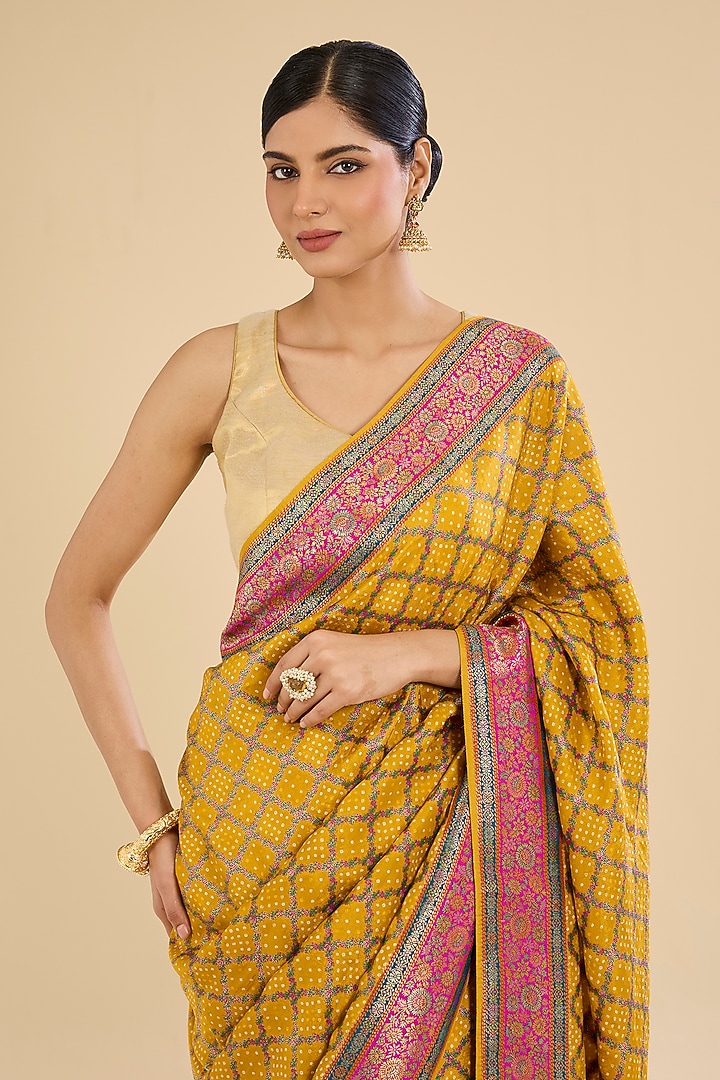 Mustard Silk Jamdani Embroidered Festive Saree Set by Narmadeshwari at Pernia's Pop Up Shop