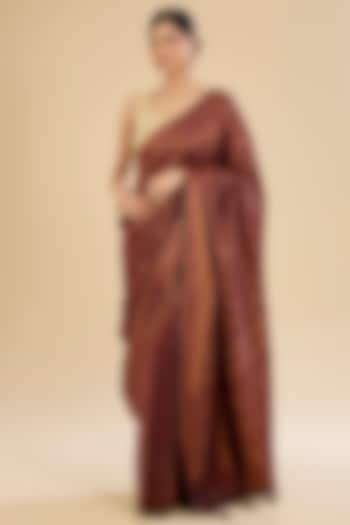 Cherry Red Banarasi Silk Zaal Embellished Festive Saree Set by Narmadeshwari at Pernia's Pop Up Shop