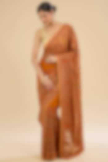 Mustard Georgette Kashmiri Hand Embroidered Festive Saree Set by Narmadeshwari at Pernia's Pop Up Shop