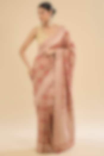 Peach Khadi Georgette Zaal Embroidered Party Wear Saree Set by Narmadeshwari at Pernia's Pop Up Shop