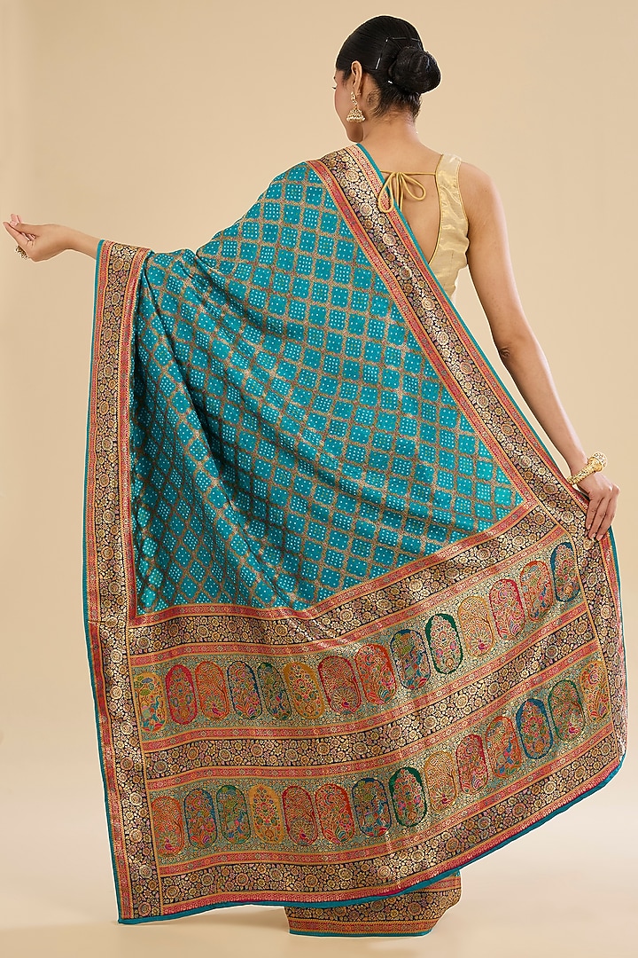 Firozi Blue Silk Floral Embroidered Festive Saree Set by Narmadeshwari at Pernia's Pop Up Shop