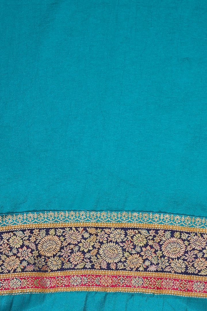 Firozi Blue Silk Floral Embroidered Festive Saree Set by Narmadeshwari at Pernia's Pop Up Shop