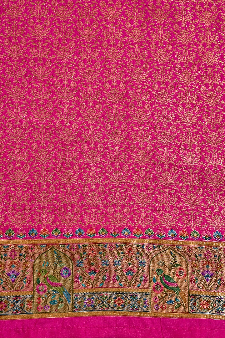 Magenta Pink Blend Silk Peacock Printed Festive Saree Set by Narmadeshwari at Pernia's Pop Up Shop