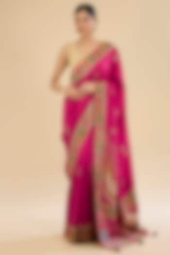 Pink Crepe Silk Embroidered Festive Saree Set by NARMADESHWARI at Pernia's Pop Up Shop