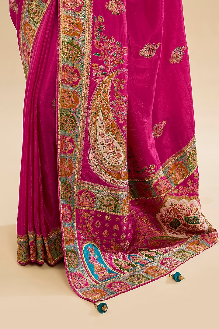 Pink Crepe Silk Embroidered Festive Saree Set by NARMADESHWARI at Pernia's Pop Up Shop
