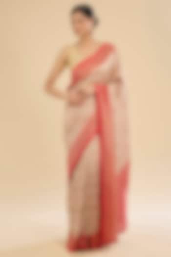 Beige Silk Embroidered & Printed Party Wear Saree Set by NARMADESHWARI at Pernia's Pop Up Shop