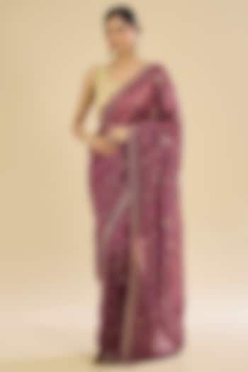 Pink Tissue Embroidered Party Wear Saree Set by NARMADESHWARI at Pernia's Pop Up Shop